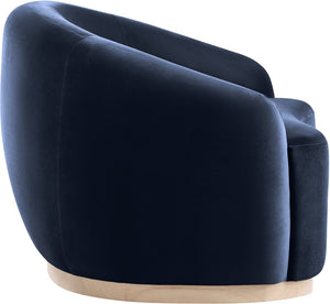 Meridian Furniture Gustavo Art Deco Velvet Accent Chair with Sculptural Curves and Solid Rubberwood Base Navy 44081Navy-C