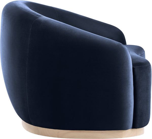 Meridian Furniture Gustavo Art Deco Velvet Accent Chair with Sculptural Curves and Solid Rubberwood Base Navy 44081Navy-C