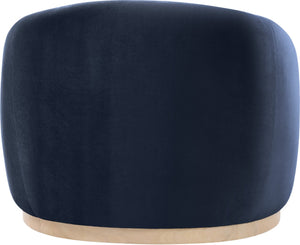 Meridian Furniture Gustavo Art Deco Velvet Accent Chair with Sculptural Curves and Solid Rubberwood Base Navy 44081Navy-C