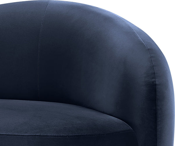 Meridian Furniture Gustavo Art Deco Velvet Accent Chair with Sculptural Curves and Solid Rubberwood Base Navy 44081Navy-C