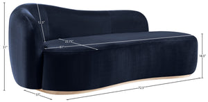 Meridian Furniture Gustavo Art Deco Velvet Chaise Lounge with Sculptural Curves and Solid Wood Base Navy 44081Navy-Chaise