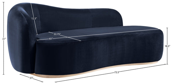 Meridian Furniture Gustavo Art Deco Velvet Chaise Lounge with Sculptural Curves and Solid Wood Base Navy 44081Navy-Chaise