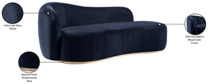 Meridian Furniture Gustavo Art Deco Velvet Chaise Lounge with Sculptural Curves and Solid Wood Base Navy 44081Navy-Chaise