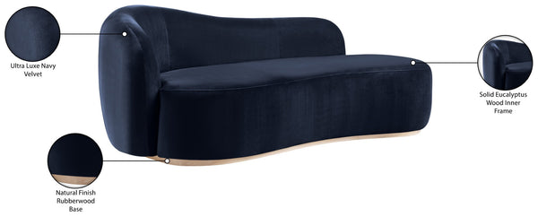 Meridian Furniture Gustavo Art Deco Velvet Chaise Lounge with Sculptural Curves and Solid Wood Base Navy 44081Navy-Chaise