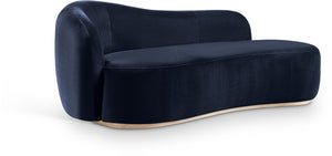 Meridian Furniture Gustavo Art Deco Velvet Chaise Lounge with Sculptural Curves and Solid Wood Base Navy 44081Navy-Chaise