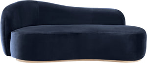 Meridian Furniture Gustavo Art Deco Velvet Chaise Lounge with Sculptural Curves and Solid Wood Base Navy 44081Navy-Chaise