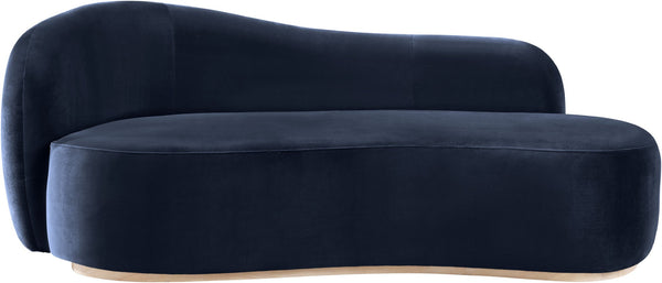 Meridian Furniture Gustavo Art Deco Velvet Chaise Lounge with Sculptural Curves and Solid Wood Base Navy 44081Navy-Chaise