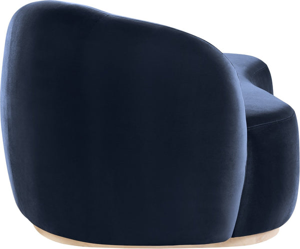 Meridian Furniture Gustavo Art Deco Velvet Chaise Lounge with Sculptural Curves and Solid Wood Base Navy 44081Navy-Chaise