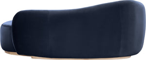 Meridian Furniture Gustavo Art Deco Velvet Chaise Lounge with Sculptural Curves and Solid Wood Base Navy 44081Navy-Chaise
