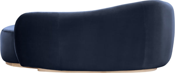 Meridian Furniture Gustavo Art Deco Velvet Chaise Lounge with Sculptural Curves and Solid Wood Base Navy 44081Navy-Chaise
