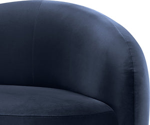 Meridian Furniture Gustavo Art Deco Velvet Chaise Lounge with Sculptural Curves and Solid Wood Base Navy 44081Navy-Chaise