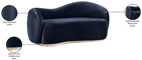 Meridian Furniture Gustavo Art Deco Curved Velvet Sofa with Sculpted Arms and Solid Wood Legs for Living Rooms Navy 72.5 inches 44081Navy-L