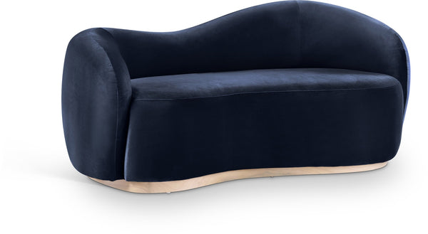 Meridian Furniture Gustavo Art Deco Curved Velvet Sofa with Sculpted Arms and Solid Wood Legs for Living Rooms Navy 72.5 inches 44081Navy-L
