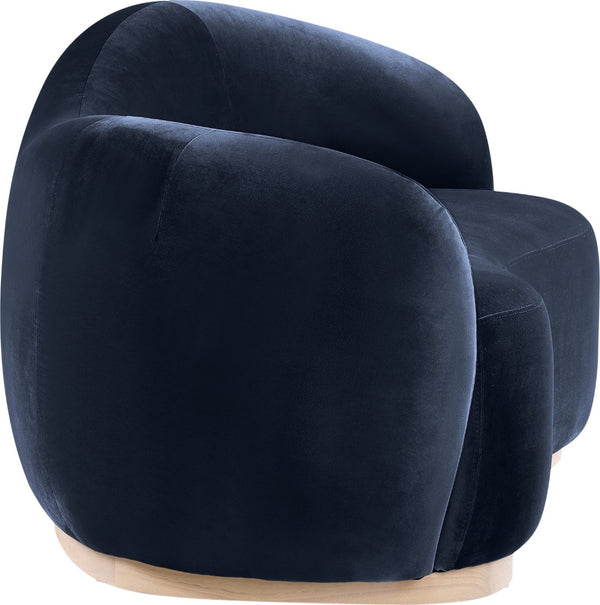 Meridian Furniture Gustavo Art Deco Curved Velvet Sofa with Sculpted Arms and Solid Wood Legs for Living Rooms Navy 72.5 inches 44081Navy-L