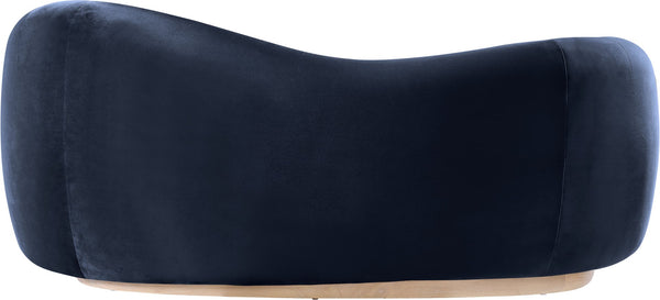 Meridian Furniture Gustavo Art Deco Curved Velvet Sofa with Sculpted Arms and Solid Wood Legs for Living Rooms Navy 72.5 inches 44081Navy-L