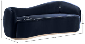 Meridian Furniture Gustavo Art Deco Curved Velvet Sofa with Sculpted Arms and Solid Wood Legs for Living Rooms Navy 92.5 inches 44081Navy-S
