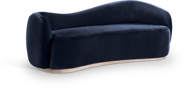 Meridian Furniture Gustavo Art Deco Curved Velvet Sofa with Sculpted Arms and Solid Wood Legs for Living Rooms Navy 92.5 inches 44081Navy-S