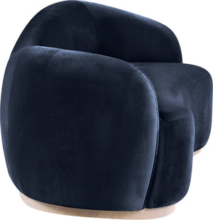 Meridian Furniture Gustavo Art Deco Curved Velvet Sofa with Sculpted Arms and Solid Wood Legs for Living Rooms Navy 92.5 inches 44081Navy-S