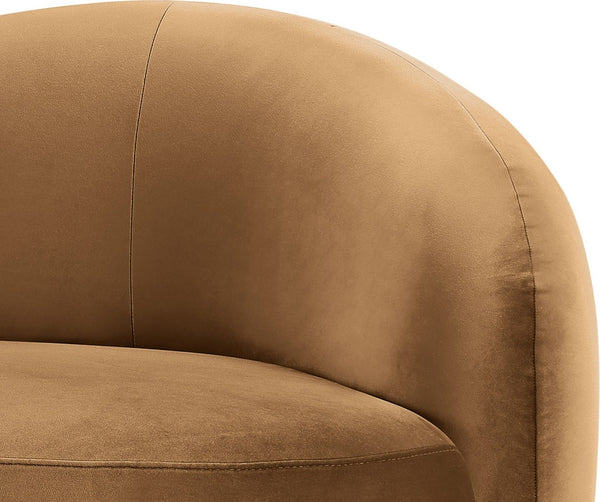 Meridian Furniture Gustavo Art Deco Velvet Accent Chair with Sculptural Curves and Solid Rubberwood Base Saddle 44081Saddle-C