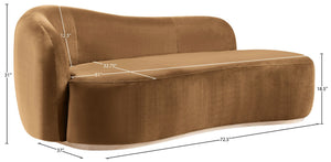 Meridian Furniture Gustavo Art Deco Velvet Chaise Lounge with Sculptural Curves and Solid Wood Base Saddle 44081Saddle-Chaise