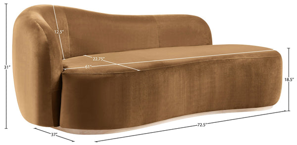 Meridian Furniture Gustavo Art Deco Velvet Chaise Lounge with Sculptural Curves and Solid Wood Base Saddle 44081Saddle-Chaise