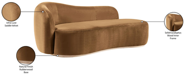 Meridian Furniture Gustavo Art Deco Velvet Chaise Lounge with Sculptural Curves and Solid Wood Base Saddle 44081Saddle-Chaise