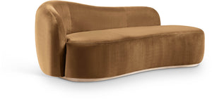 Meridian Furniture Gustavo Art Deco Velvet Chaise Lounge with Sculptural Curves and Solid Wood Base Saddle 44081Saddle-Chaise