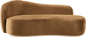 Meridian Furniture Gustavo Art Deco Velvet Chaise Lounge with Sculptural Curves and Solid Wood Base Saddle 44081Saddle-Chaise