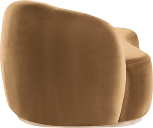 Meridian Furniture Gustavo Art Deco Velvet Chaise Lounge with Sculptural Curves and Solid Wood Base Saddle 44081Saddle-Chaise