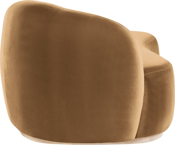 Meridian Furniture Gustavo Art Deco Velvet Chaise Lounge with Sculptural Curves and Solid Wood Base Saddle 44081Saddle-Chaise