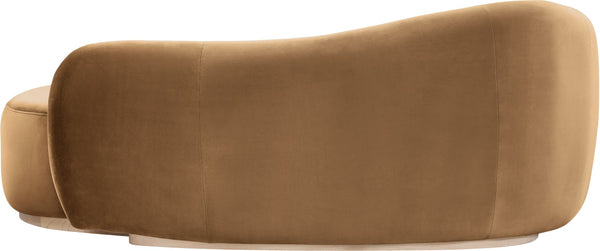 Meridian Furniture Gustavo Art Deco Velvet Chaise Lounge with Sculptural Curves and Solid Wood Base Saddle 44081Saddle-Chaise