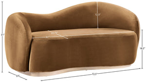Meridian Furniture Gustavo Art Deco Curved Velvet Sofa with Sculpted Arms and Solid Wood Legs for Living Rooms Saddle 72.5 inches 44081Saddle-L