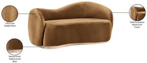 Meridian Furniture Gustavo Art Deco Curved Velvet Sofa with Sculpted Arms and Solid Wood Legs for Living Rooms Saddle 72.5 inches 44081Saddle-L