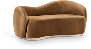 Meridian Furniture Gustavo Art Deco Curved Velvet Sofa with Sculpted Arms and Solid Wood Legs for Living Rooms Saddle 72.5 inches 44081Saddle-L