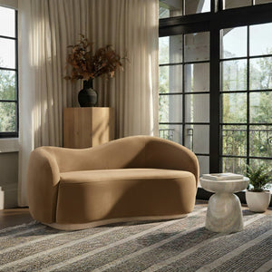 Meridian Furniture Gustavo Art Deco Curved Velvet Sofa with Sculpted Arms and Solid Wood Legs for Living Rooms Saddle 72.5 inches 44081Saddle-L