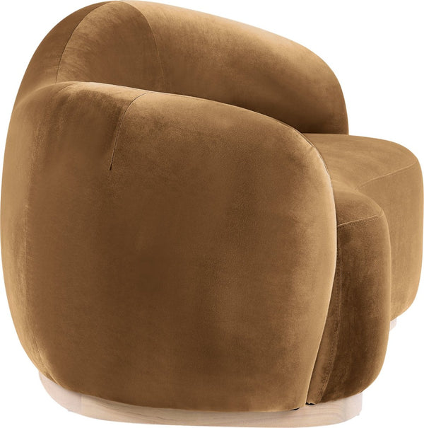 Meridian Furniture Gustavo Art Deco Curved Velvet Sofa with Sculpted Arms and Solid Wood Legs for Living Rooms Saddle 72.5 inches 44081Saddle-L