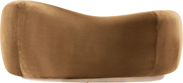 Meridian Furniture Gustavo Art Deco Curved Velvet Sofa with Sculpted Arms and Solid Wood Legs for Living Rooms Saddle 72.5 inches 44081Saddle-L