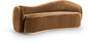 Meridian Furniture Gustavo Art Deco Curved Velvet Sofa with Sculpted Arms and Solid Wood Legs for Living Rooms Saddle 92.5 inches 44081Saddle-S
