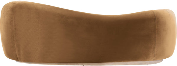 Meridian Furniture Gustavo Art Deco Curved Velvet Sofa with Sculpted Arms and Solid Wood Legs for Living Rooms Saddle 92.5 inches 44081Saddle-S