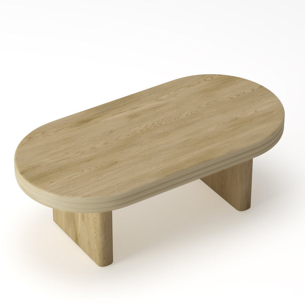 English Elm Mid Century Modern Oval Fluted Coffee Table with Wood Veneer for Living Room Natural W757P370240