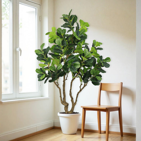 English Elm 7ft Artificial Banyan Silk Leaf Tree Freestanding Potted Faux Greenery for Home Office W2945P359511