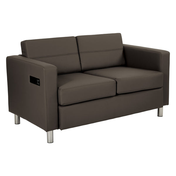 OSP Home Furnishings Atlantic Compact Loveseat with Built-in Usb Charging Ports and Chrome Legs for Modern Spaces Graphite ATL52-R111