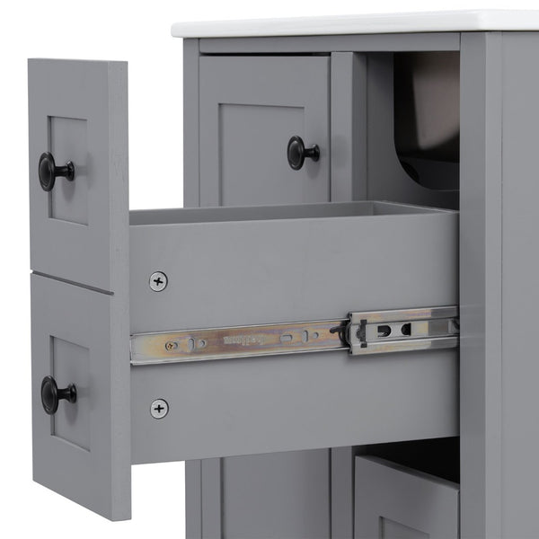English Elm 24-inch Matte Bathroom Vanity Rubberwood Cabinet with Ceramic Sink and Soft-close Drawers Grey N729P377516E