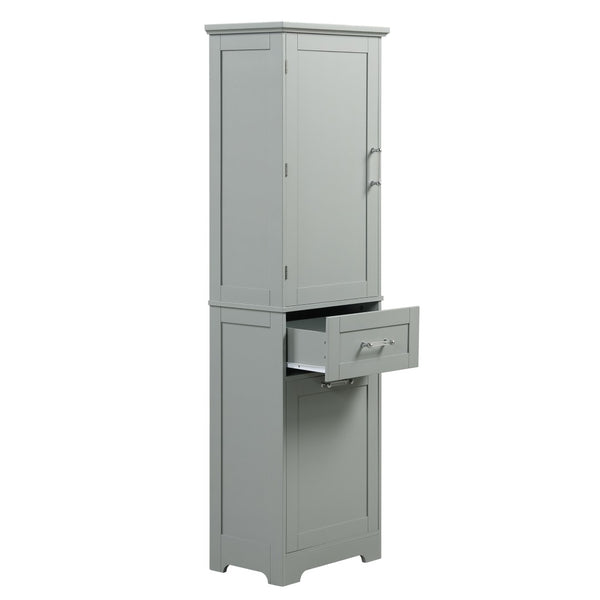 English Elm Tall Bathroom Storage Cabinet - Freestanding Grey Mdf Unit With Drawers & Adjustable Shelf For Organizing N725P206895E-GIGA