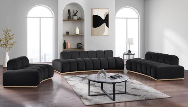 Meridian Furniture Jace Sculptural Velvet Accent Chair with Rubberwood Base and Organic Curves for Modern Interiors Black 44093Black-C