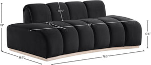 Meridian Furniture Jace Sculptural Curved Velvet Sofa with Rubberwood Base for Modern Living Rooms Black 78.5 inches 44093Black-L