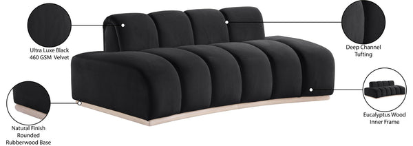 Meridian Furniture Jace Sculptural Curved Velvet Sofa with Rubberwood Base for Modern Living Rooms Black 78.5 inches 44093Black-L
