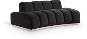 Meridian Furniture Jace Sculptural Curved Velvet Sofa with Rubberwood Base for Modern Living Rooms Black 78.5 inches 44093Black-L