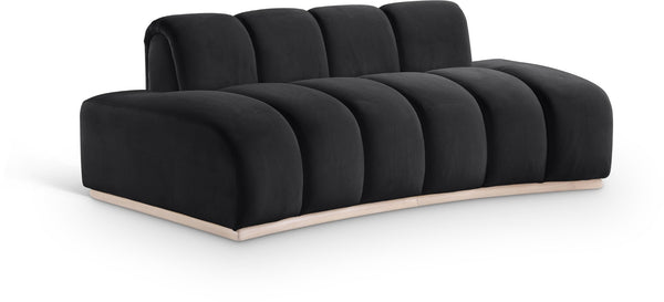 Meridian Furniture Jace Sculptural Curved Velvet Sofa with Rubberwood Base for Modern Living Rooms Black 78.5 inches 44093Black-L