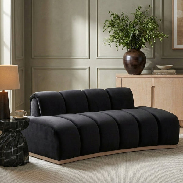 Meridian Furniture Jace Sculptural Curved Velvet Sofa with Rubberwood Base for Modern Living Rooms Black 78.5 inches 44093Black-L